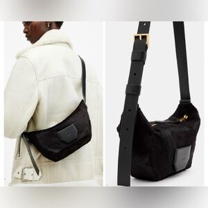 NWT All Saints Madea Luxury Leather Crossbody Shoulder bag Black & Mulberry